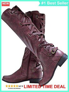 Lace Up Knee High Boots Motorcycle Riding Flat Low Heels Strappy Winter Combat